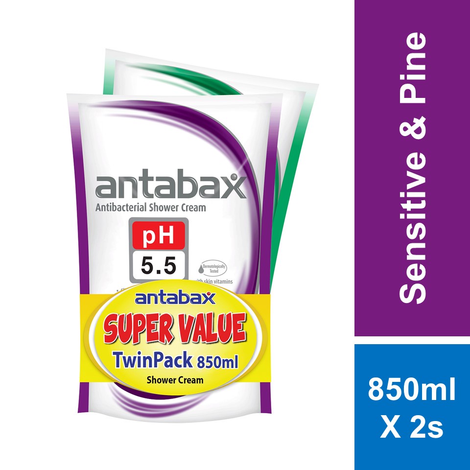 Antabax Antibacterial Shower Cream Sensitive 850ml + Pine 850ml Twin
