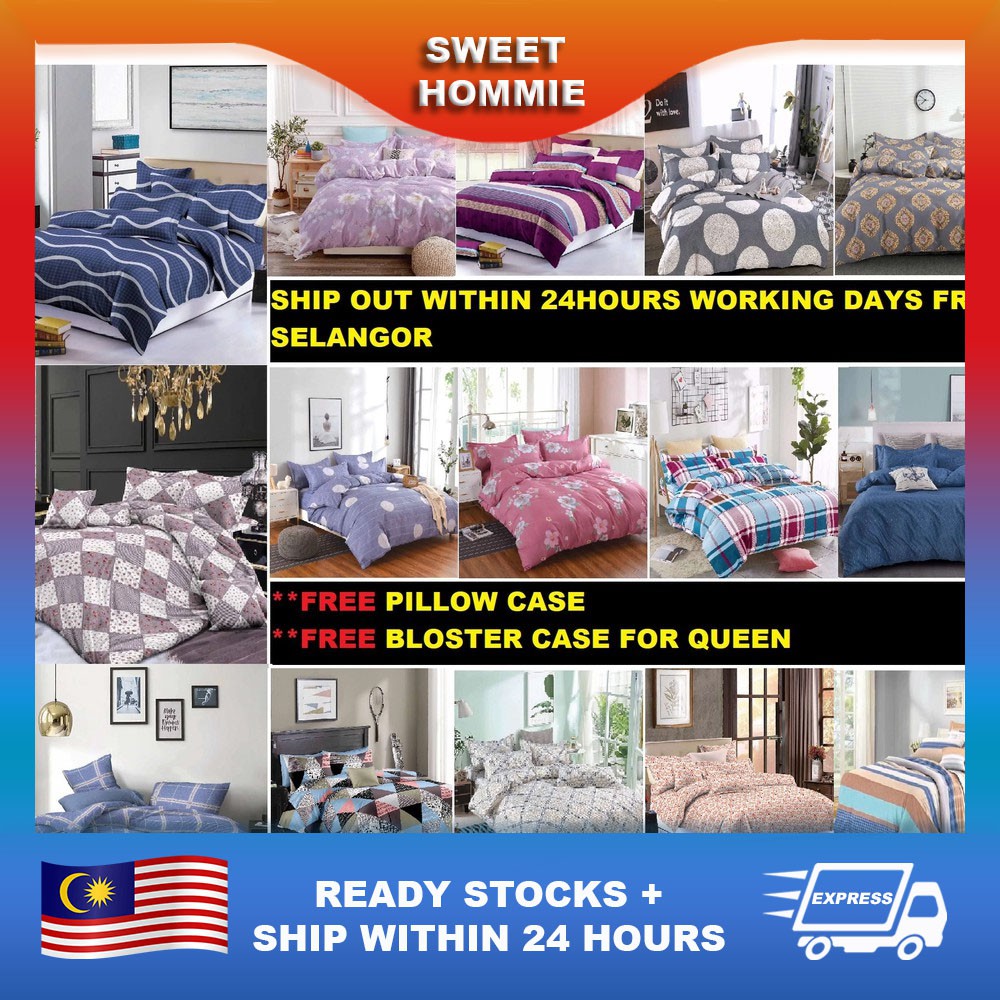 Cadar Single Queen Murah Bedding Fitted Bedsheet With Pillow Case