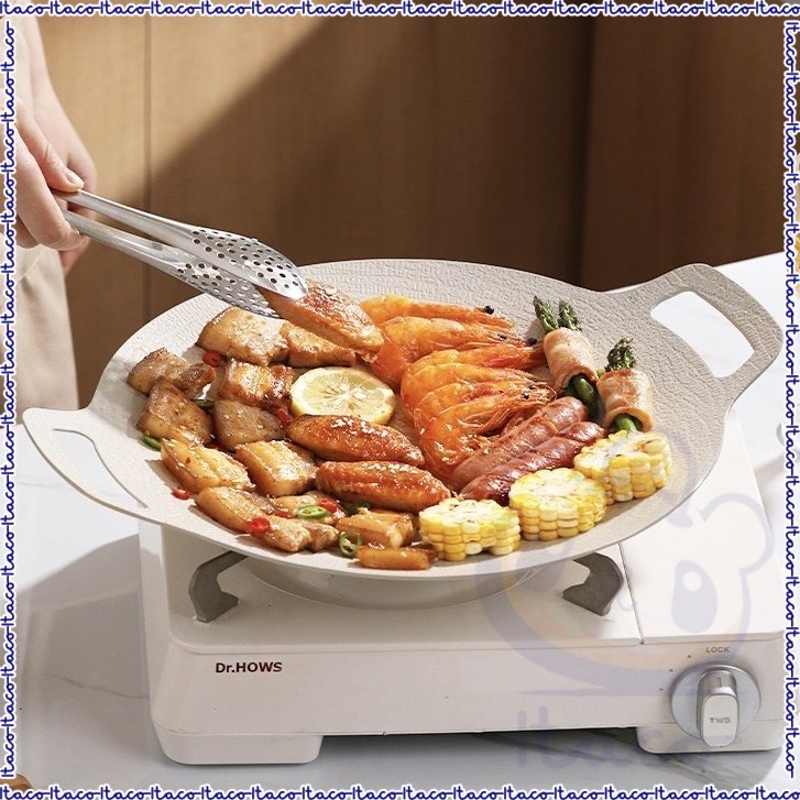 ITACO White Outdoor Camping Grill Pan Korean Griddle Induction Stove BBQ Stove Korean Non Stick
