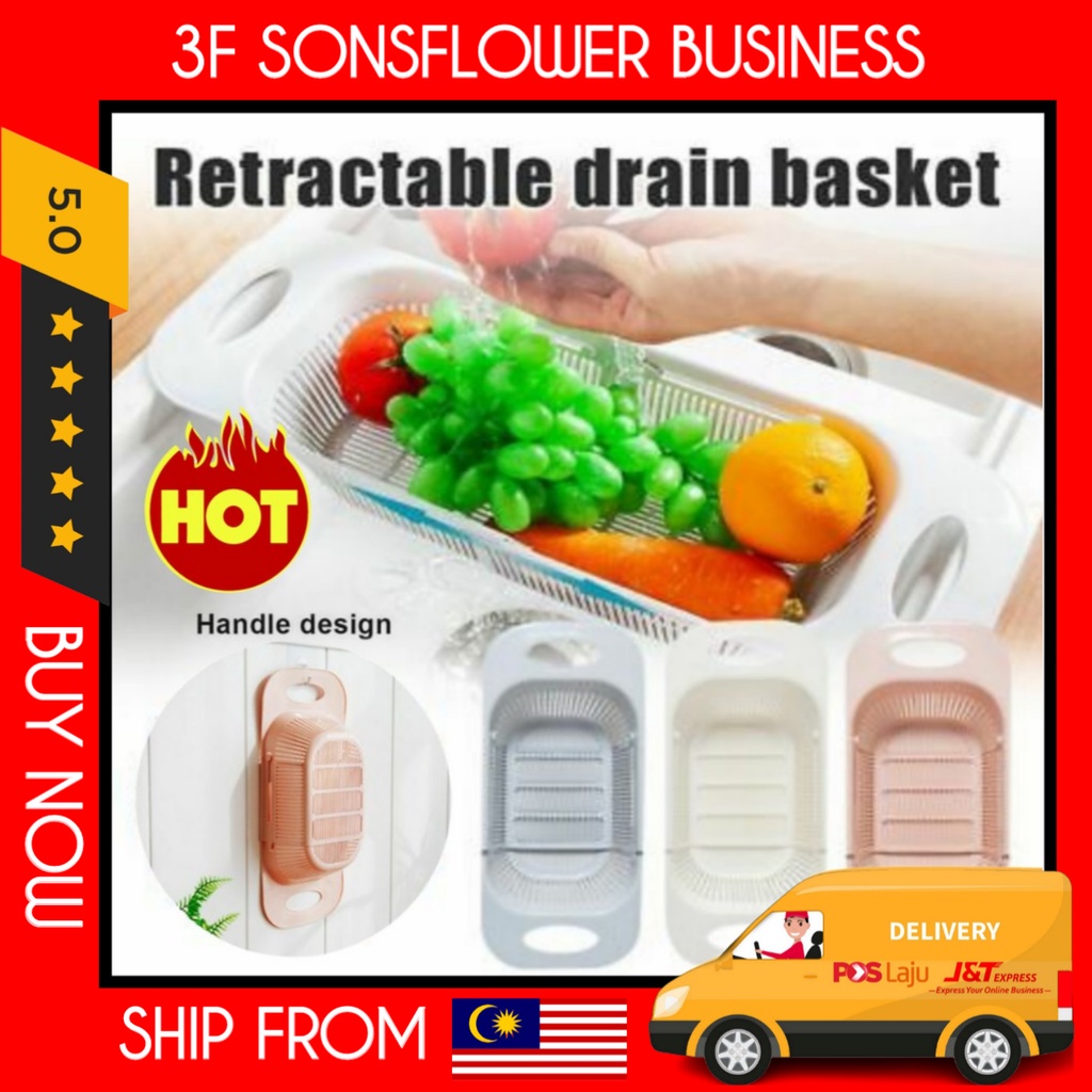 Adjustable Kitchen Sink Drainer Basket Washing Vegetable Fruit Plastic