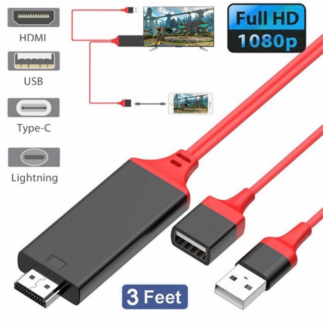 Universal 1080P HD HDMI Cable For IPhone Android TypeC to HDMI HDTV