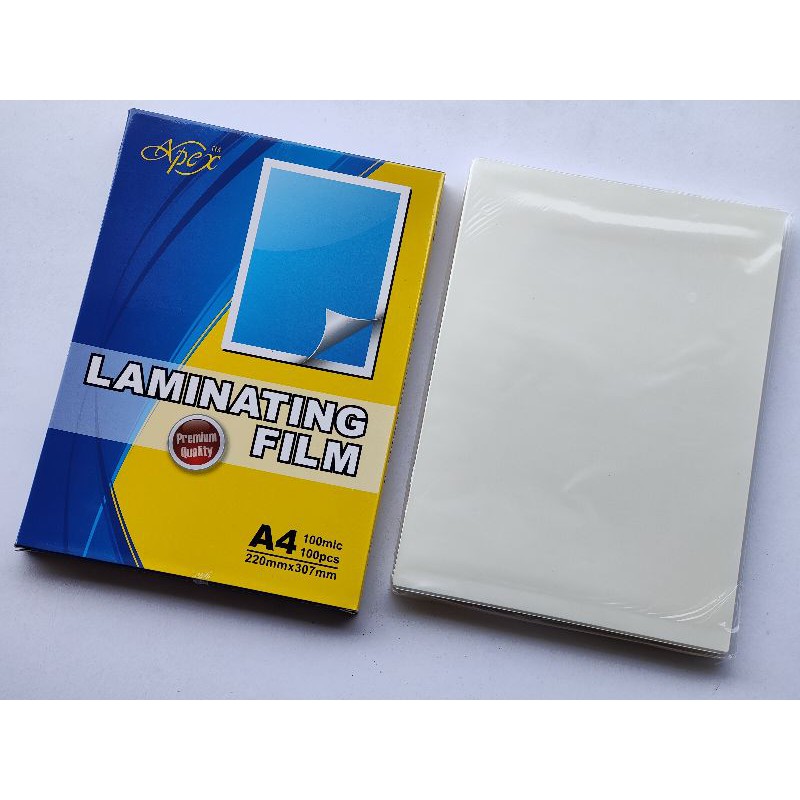 Apex Laminating Film A4 Size 220MM X 307MM 100Micron (100 Pcs) Shopee