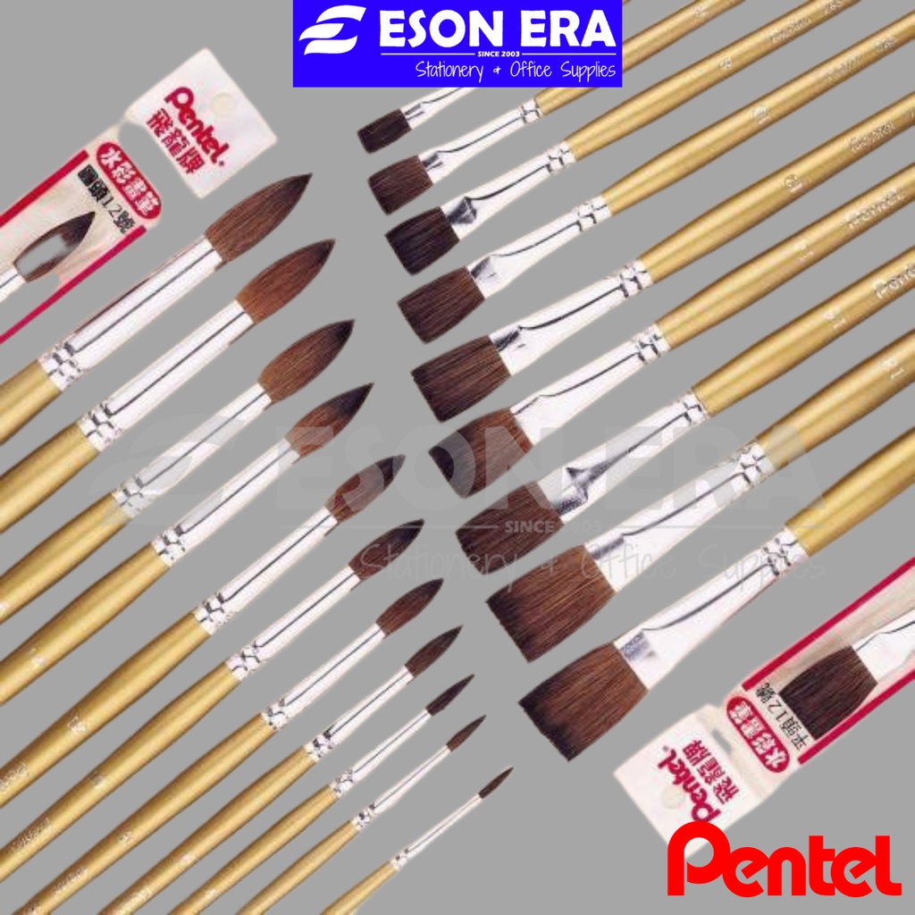 Pentel Brush Pony Hair ZBS1 Round / ZBS2 Flat Watercolour Brush / Art