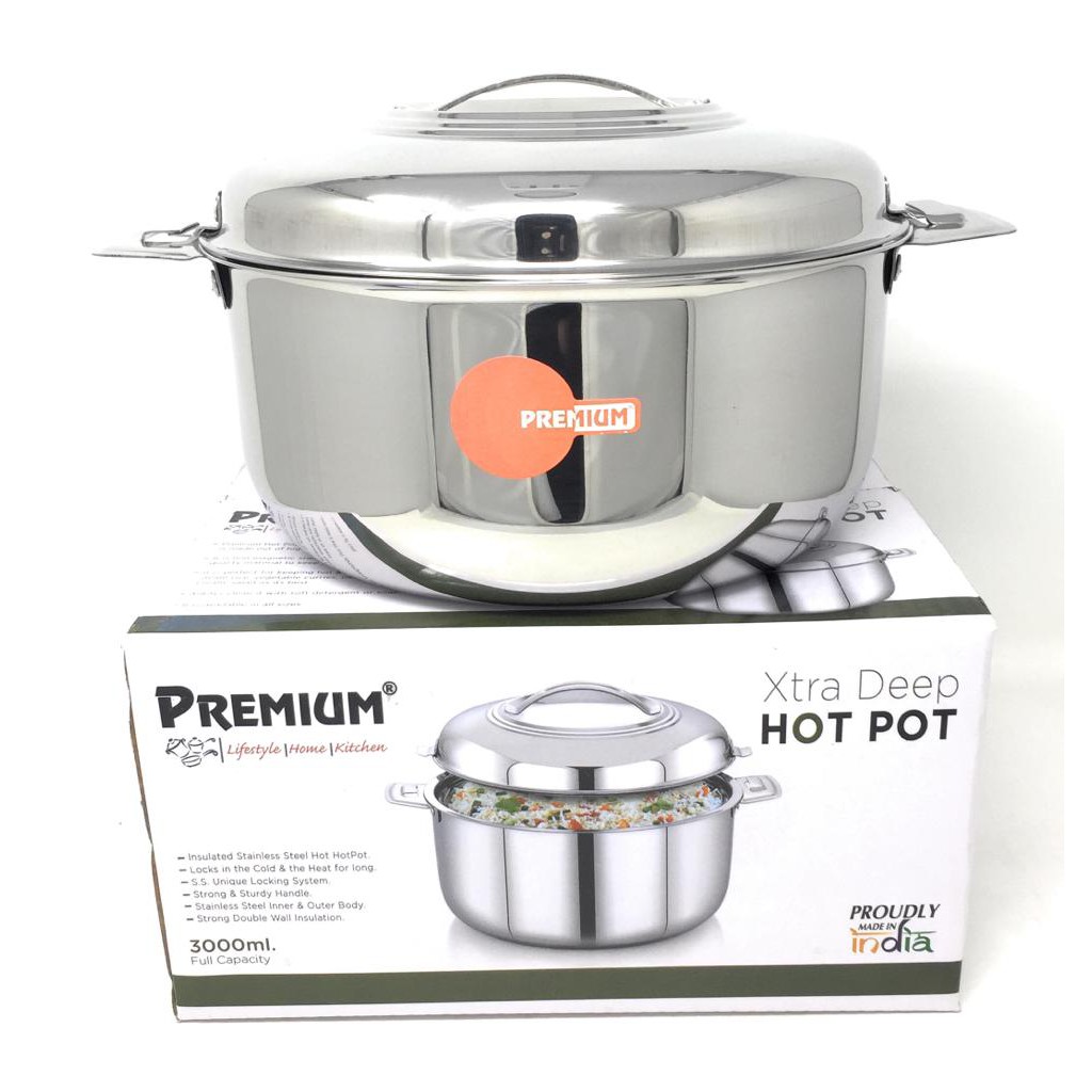 PREMIUM STAINLESS STEEL INSULATED HOT BOX/FOOD WARMER 3000 ML(FOOD WARM FOR 5 HOUR) Shopee