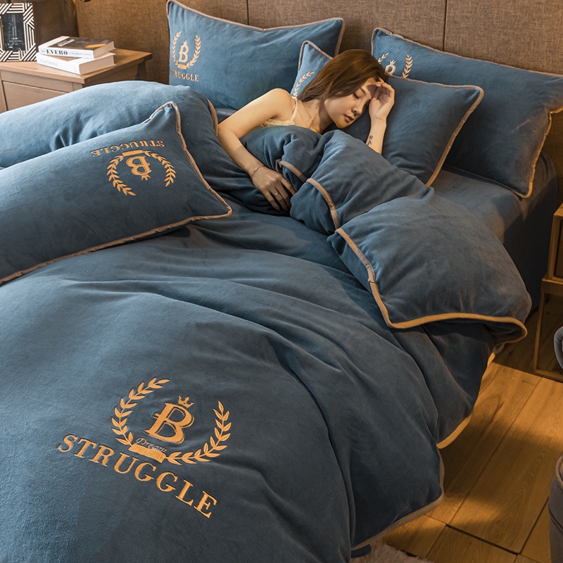 Wabjtam Milk Fleece Queen Size Sheet Covers 4piece Warm Comforter Set