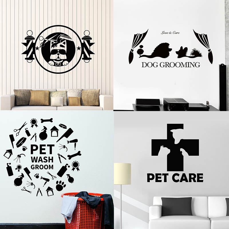 Pet Grooming Wall Decal Grooming Salon Hygiene Animals Vinyl Sticker