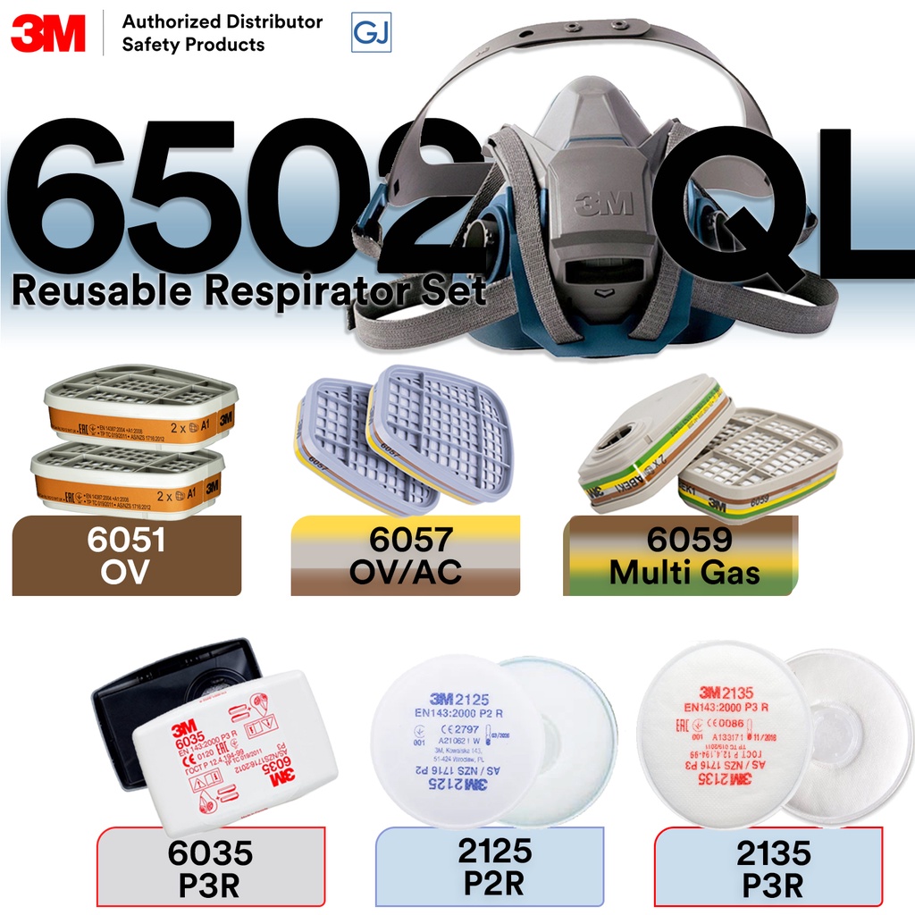 3M 6502QL Reusable Respirator Set /Gas Mask Safefy Protection Filter