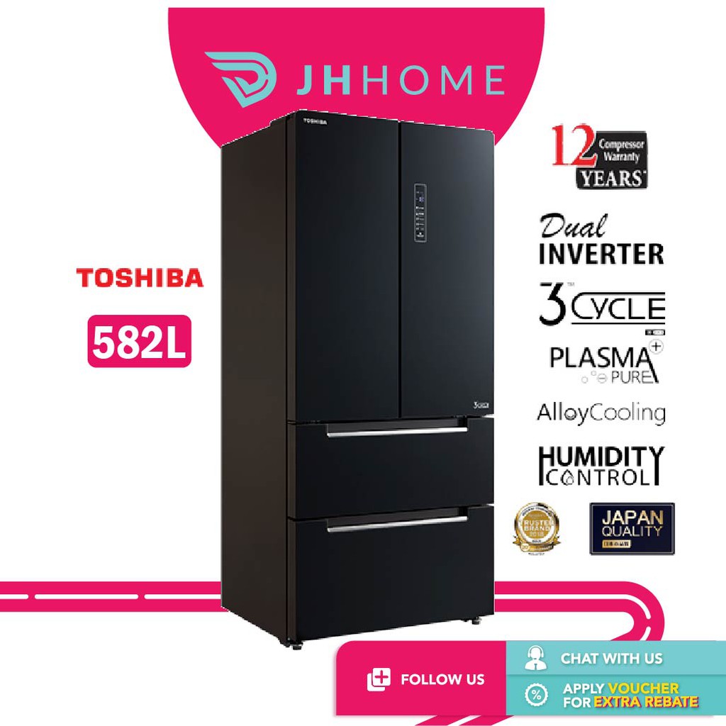 Toshiba French Door Dual Inverter Refrigerator Plasma + Pure (582L) GR