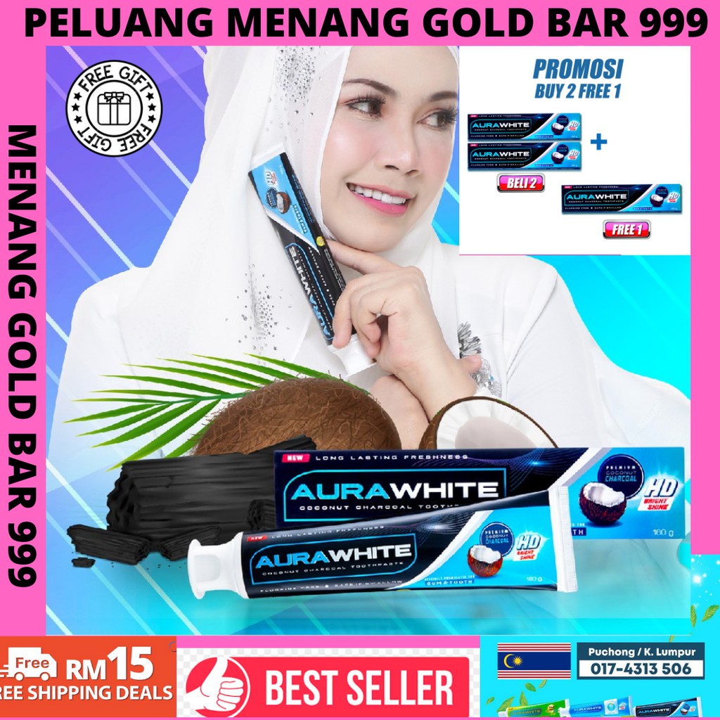 AURAWHITE Toothpaste Halal Bamboo Charcoal Whitening Toothpaste Removes