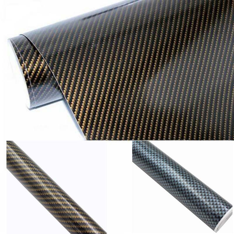 2D High Glossy Gold/Silver Carbon Fiber Vinyl Wrap Sticker Car Wrap Car