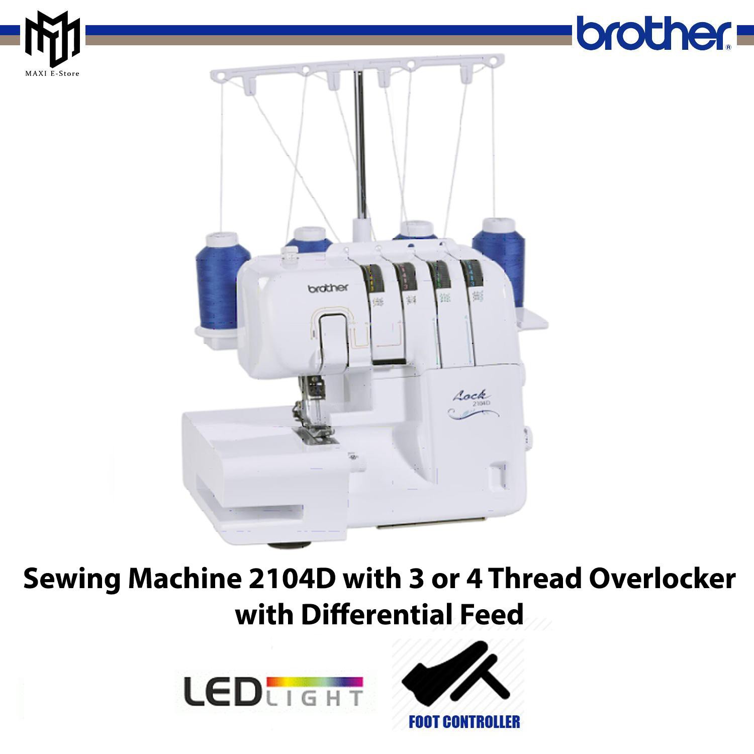 Brother 2104D Portable Sewing Machine with 3 or 4 Thread Overlocker