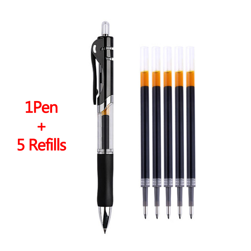 1 Pen + 5 Refills Retractable ballpoint pen 0.5 mm Gel pen large