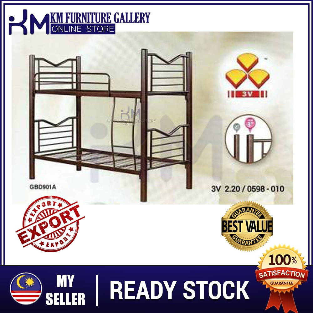 KM Furniture Gallery 3V Double Decker Bed Frame (BD901A)/ Katil Size Double Decker Shopee Malaysia