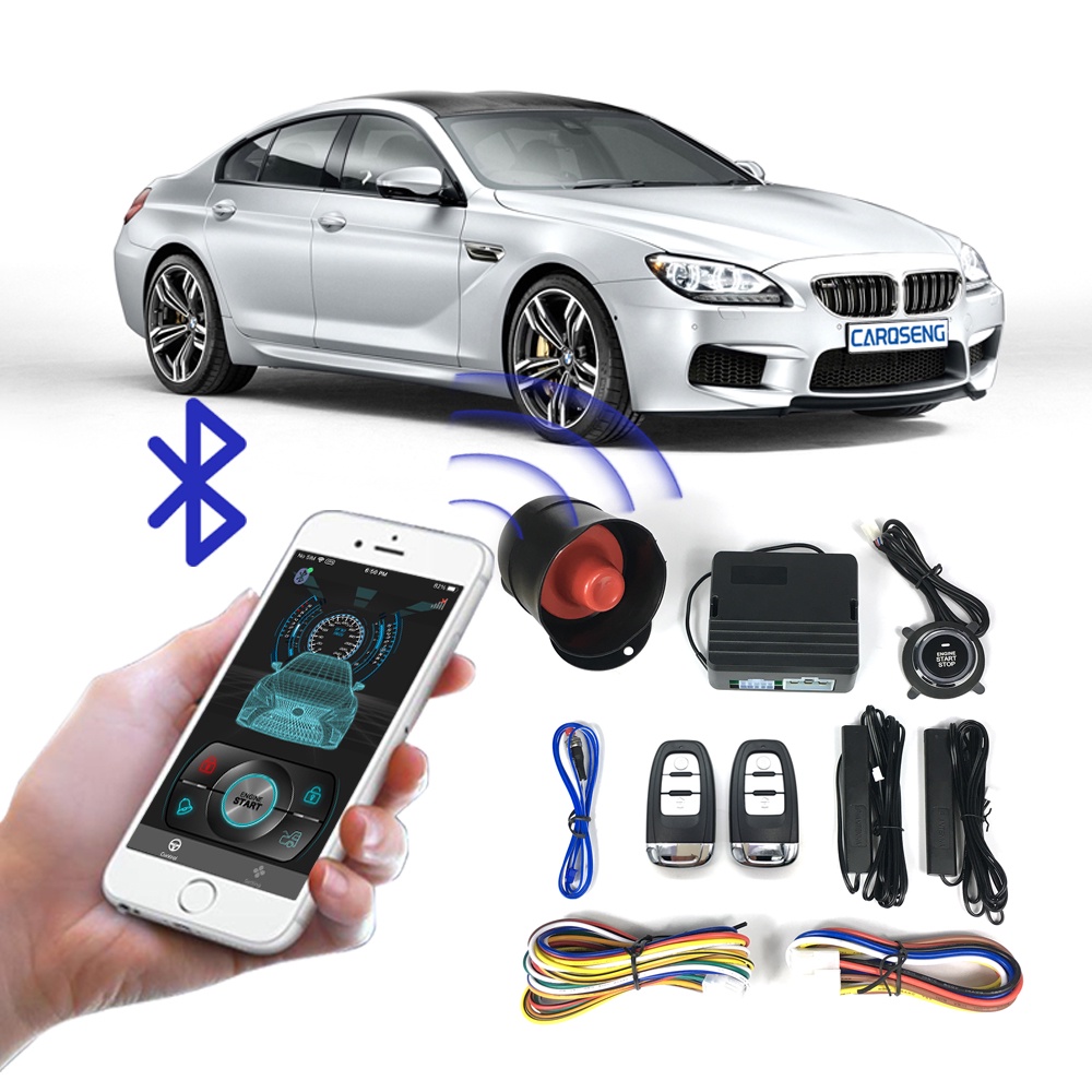 CARQSENG Q7A APP Control 12V PKE Car Alarm Button Push Start System AntiTheft Security System