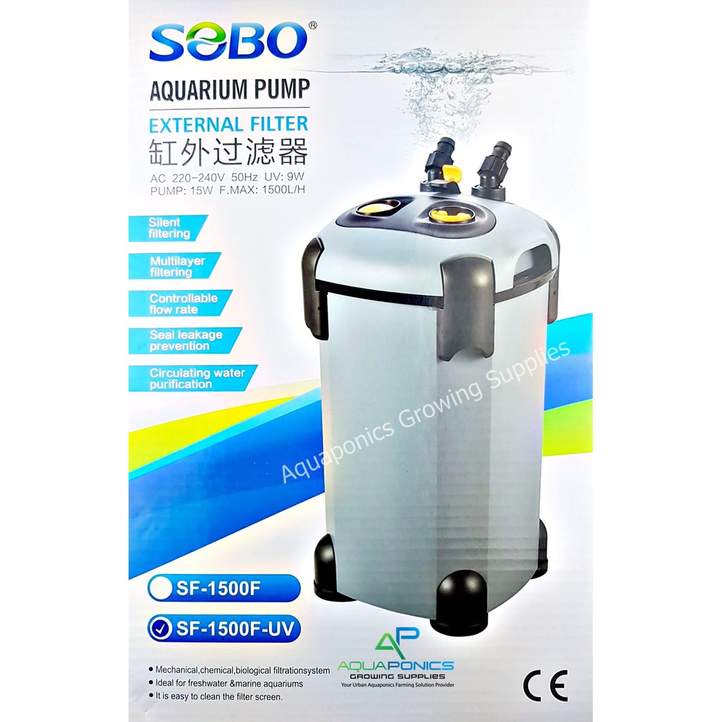 SOBO Canister External Filter + UV Light with Aquarium Pump 1500L/Hr 15watt SF1500FUV Shopee