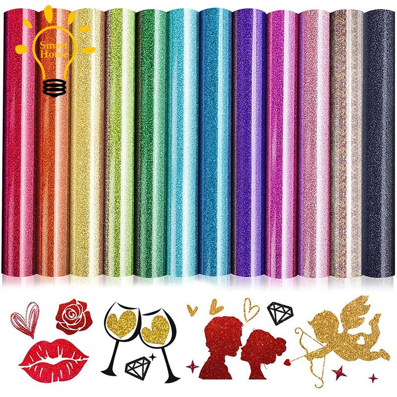 Glitter Rainbow HTV Heat Transfer Vinyl Bundle,12 Sheets Valentines Glitter Permanent Heat Press