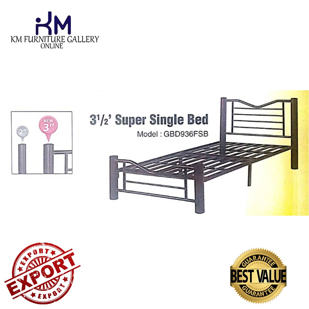 KM Furniture Gallery 3V Super Single (3.5') Metal Bed Frame (LGBD936FSB