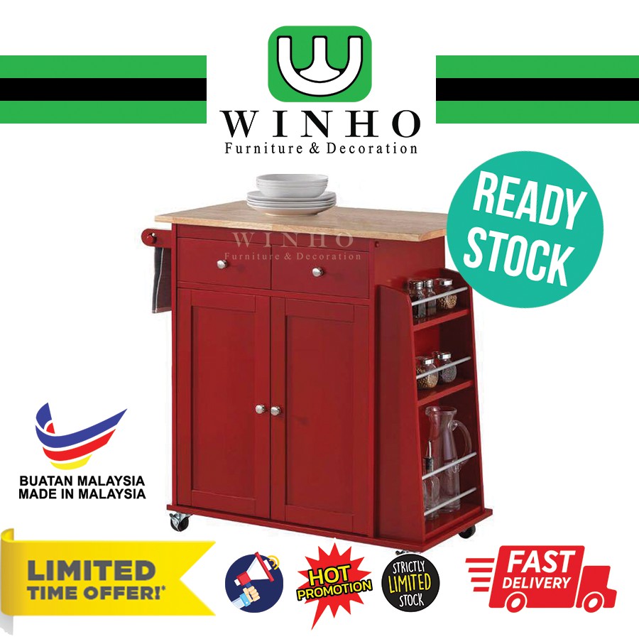 WINHO Michigan Kitchen Trolley Kitchen Rack Top Wood Trolley