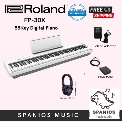 Roland FP30X 88key Digital Piano with RH5 Headphone and Single Pedal