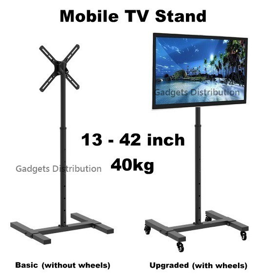 Upgraded Portable TV Stand 13 to 42 inch TV Mount Holder Floor Stand Trolley Cart Castor Wheel