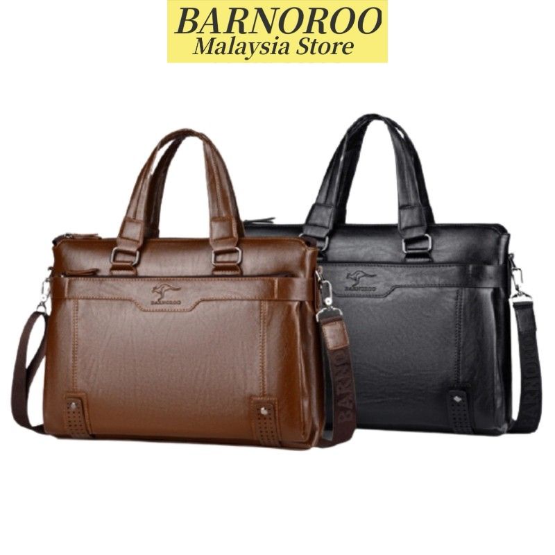 BARNOROO Men Briefcase Laptop Document Bag Leather Kangaroo Business