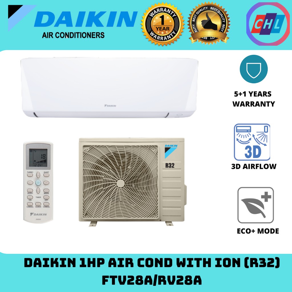 DAIKIN 1HP AIR COND NONINVERTER WITH ION (R32) FTV28A/RV28A Shopee