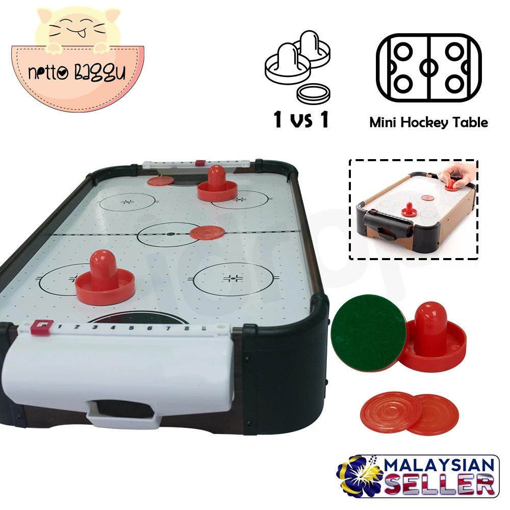 NETTO Classic Wooden Mini Air Hockey Game Toys with 3 Pucks & 2 Pushers