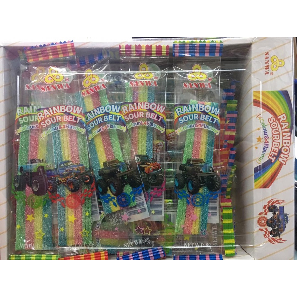 40 Pcs Sanwa Rainbow Sour Belt 4 Colours & 4 Flavours Sour Power Gummy