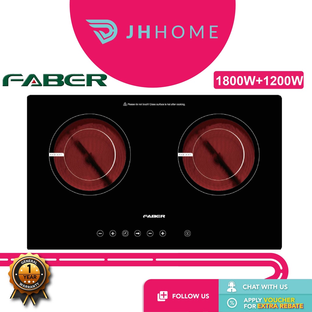 Faber 2 Burner Built In Ceramic Cooker (1800W/1200W) FCH3C/69Bk Ceramic Hob FCH 3C/69BK Shopee