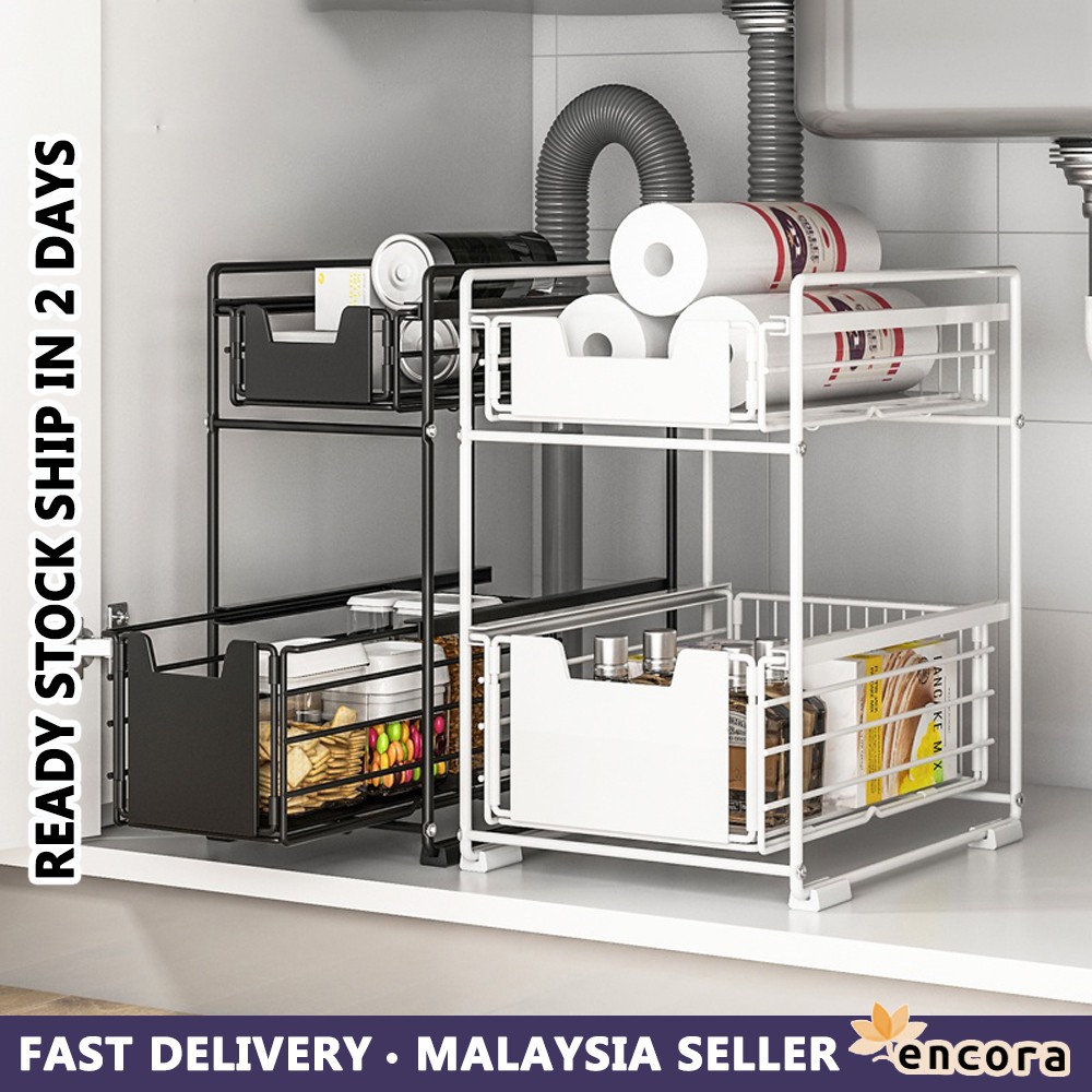 Encora 2 Tier Space Saving Kitchen Top Storage Rack With Pull Out Drawer Design Shopee Malaysia