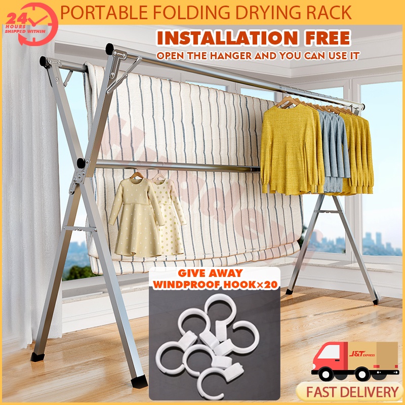 Portable Stainless Steel Clothes Rack Multiple Rod Clothes Rack Indoor and Outdoor Clothes Rack