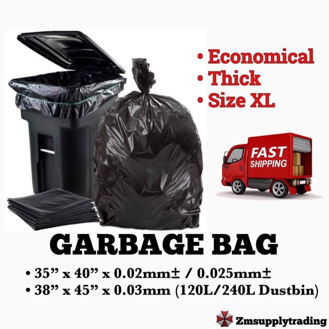 【Ready Stock】GARBAGE BAGS XL (50pcs/Pack) BEG PLASTIK SAMPAH HITAM XL