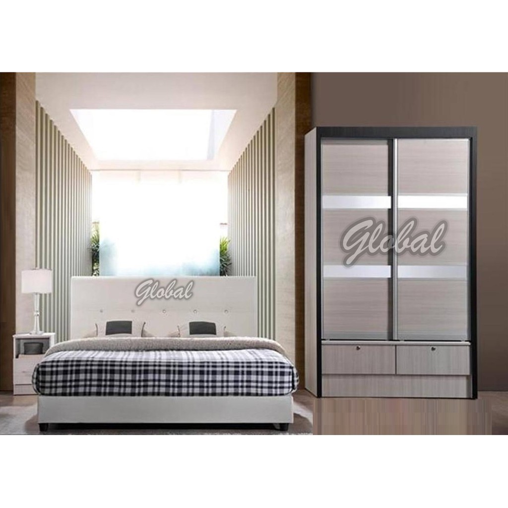 White Queen Bedroom Set PVC White Queen Bed + Wardrobe 4x6ft Almari