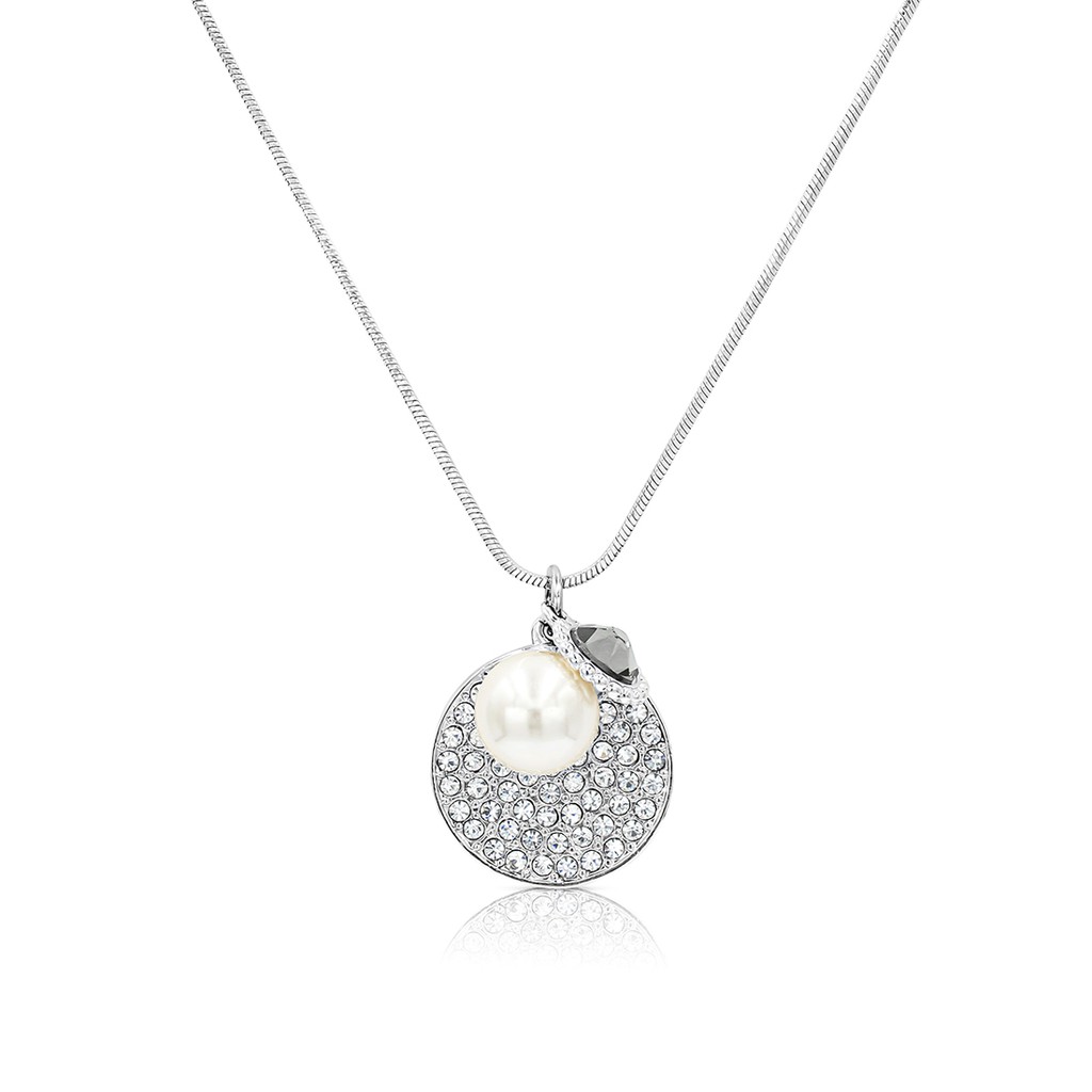 SO SEOUL Glimmering Circle and Round White Austrian Crystal with Pearl