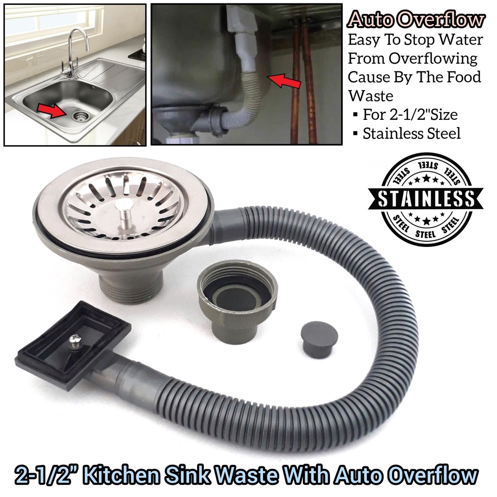 21/2Inch Kitchen Sink Waste Kit With Auto Flow Overflow Feature For