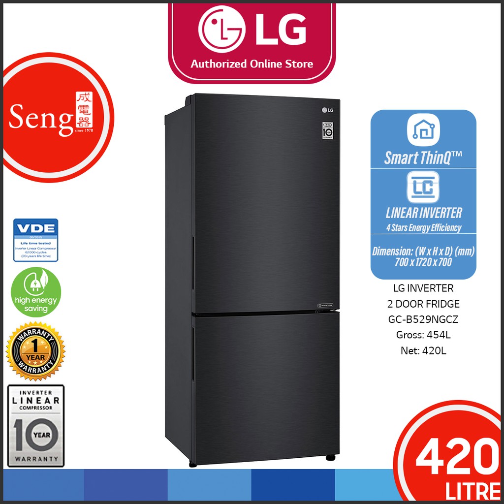LG 420L Inverter Fridge GCB529NQCZ Bottom Freezer Refrigerator w