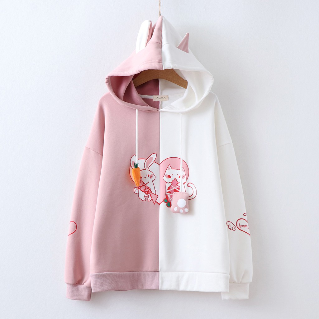 Japanese Hoodie Pink Rabbit Animal Ear Hoodie Thick Jacket Cute Cat Ear