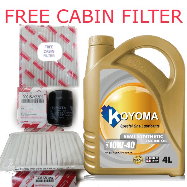 TOYOTA CAMRY 2.0 2.4 ACV40 ACV50 OIL FILTER + AIR FILTER + KOYOMA 10W40