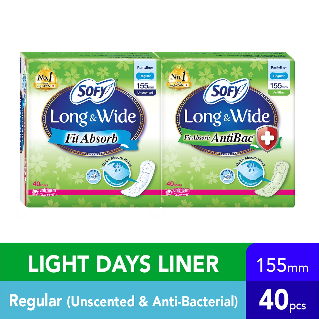SOFY Pantyliner Long & Wide Fit Absorb Unscented/Antibac (40 Pcs