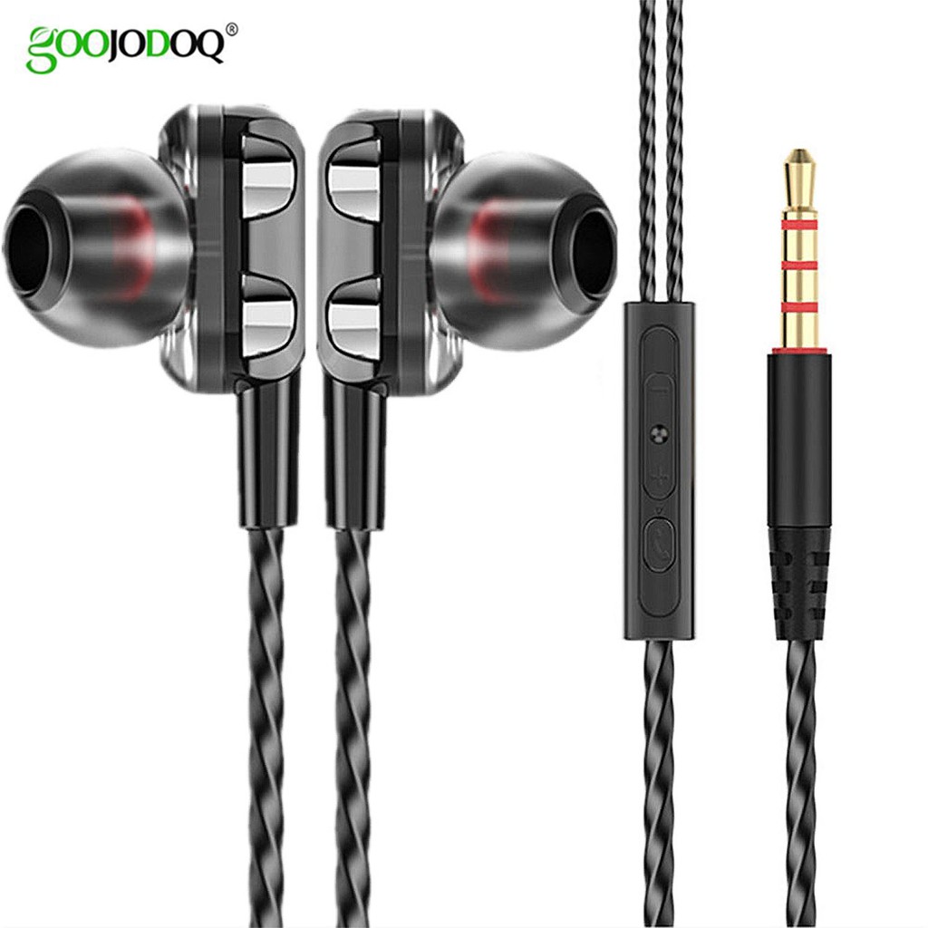 New 4D Bass Double Speaker Earphones Dual Drive Stereo Earbuds with Mic