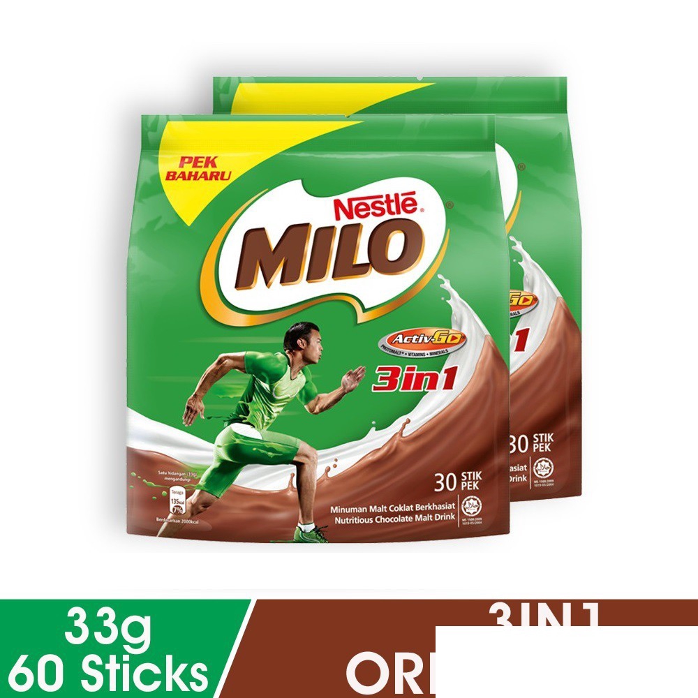 Milo 3 in 1 Nutritious Chocolate Milk Drink (2 x 30 x 33g) MD1 Shopee