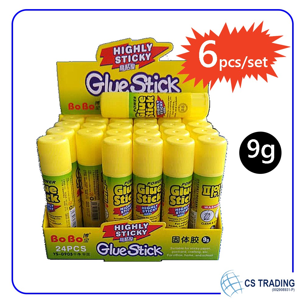 6 pcs BoBo Glue Stick 9 Grams Disappearing White School Glue Sticks