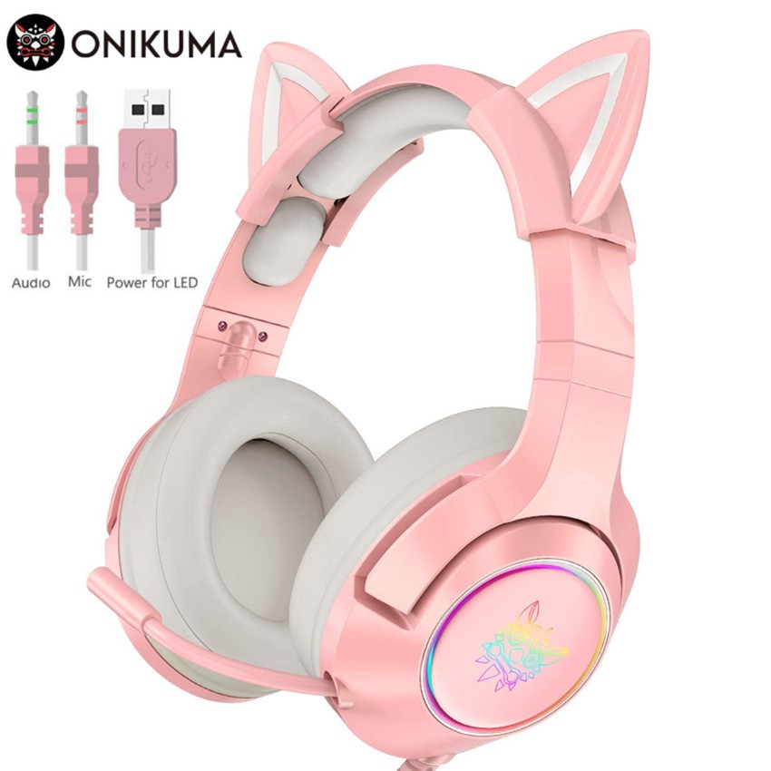 Cute Cat Ear Girl Earphone ONIKUMA K9 Pink Headset Bass