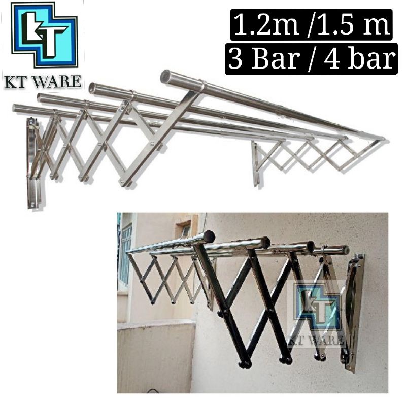 KT WARE 1.2M/1.5M (3 & 4 Bar) Stainless Steel Wall Mounted Retractable