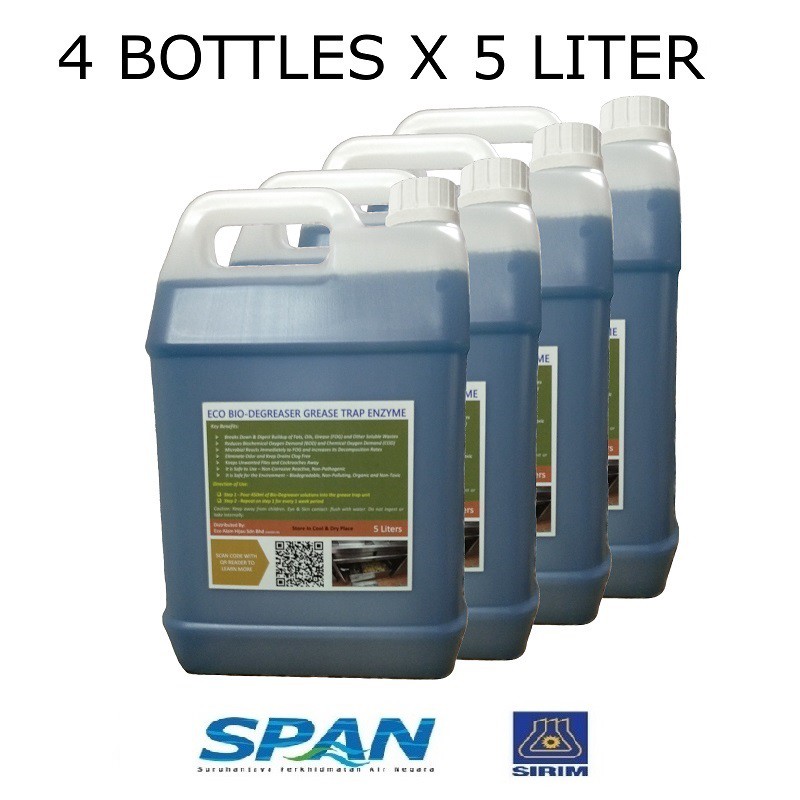 [READY STOCK] ECO BIODEGREASER GREASE TRAP ENZYME (4 Bottles x 5 Liter) Shopee Malaysia