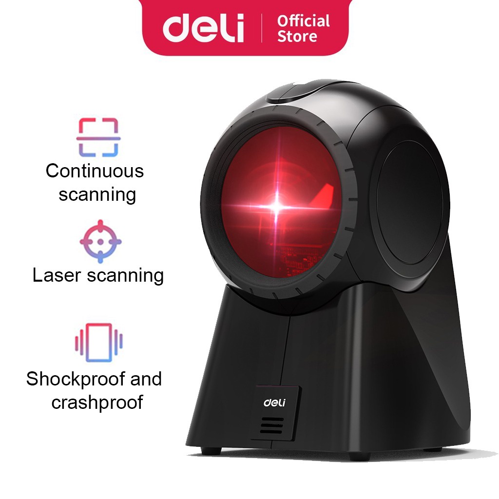 Deli Barcode Scanner E14884 Auto Sensing Fast Sensor Scanner Stand USB