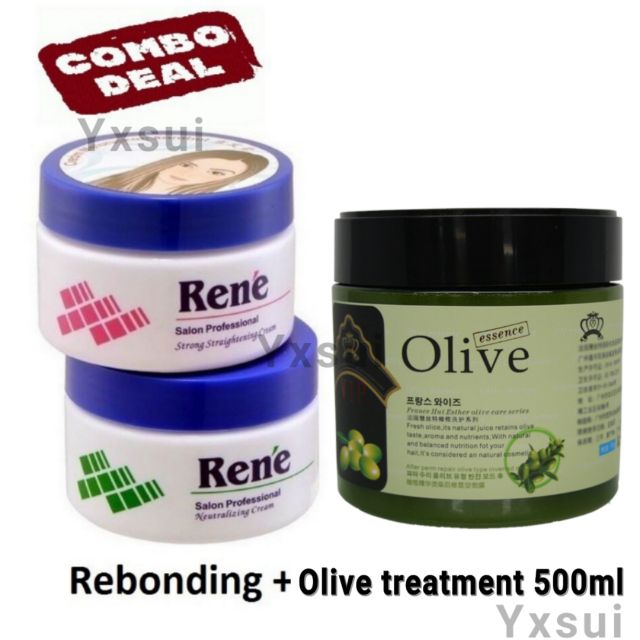 Rene Hair Rebonding Cream 120ml + Hair Treatment Mask /coco serum