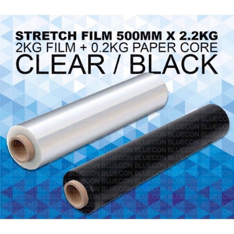 Stretch Film 500mm x 2.2kg x Core 0.2kg x 23micron Clear / Black