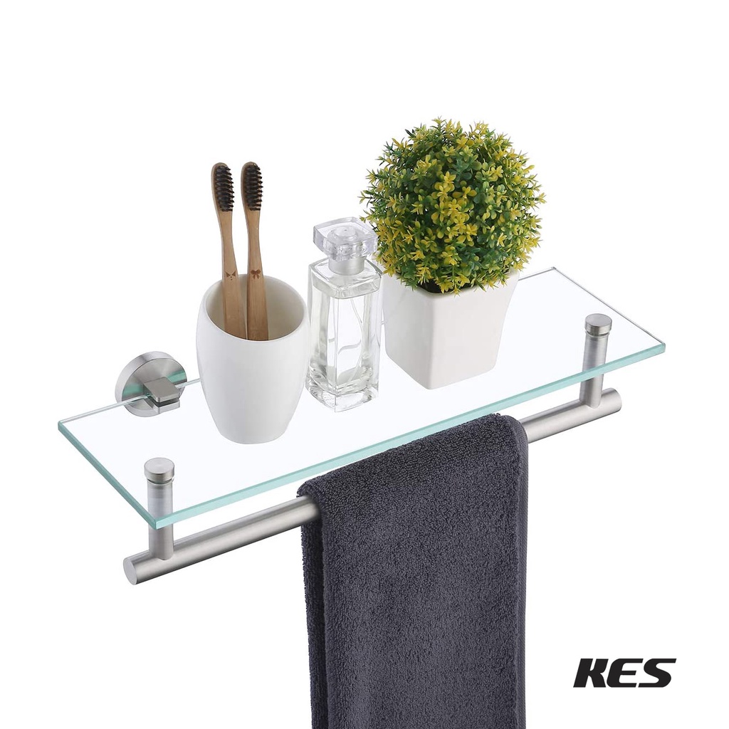 KES Glass Shelf 16" Tempered Floating Shelf Wall Mount Glass Shelves