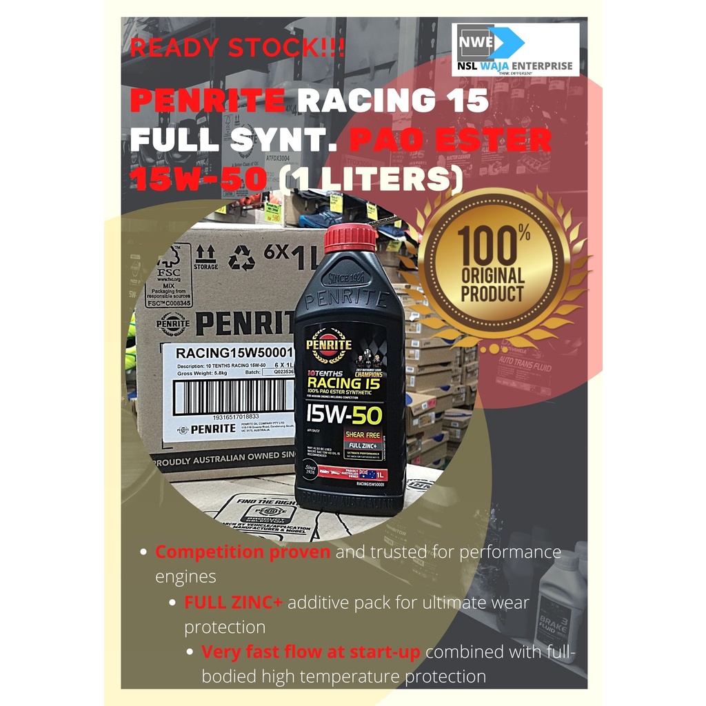 PENRITE RACING 100 PAO ESTER 15W50 FULLY SYNTHETIC ENGINE OIL 1 LITER